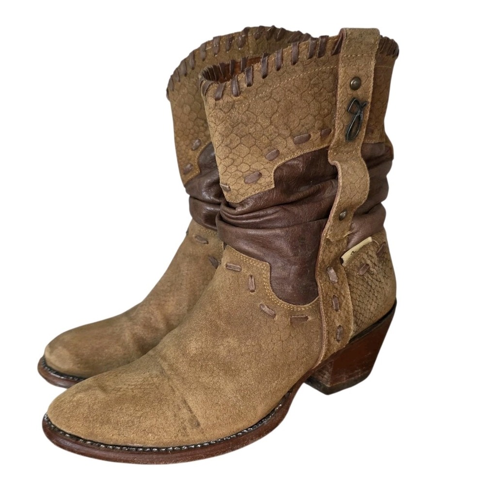 Yaca Womens 6 Leather Western Boots Brown Slouch Cowboy Boho Distressed